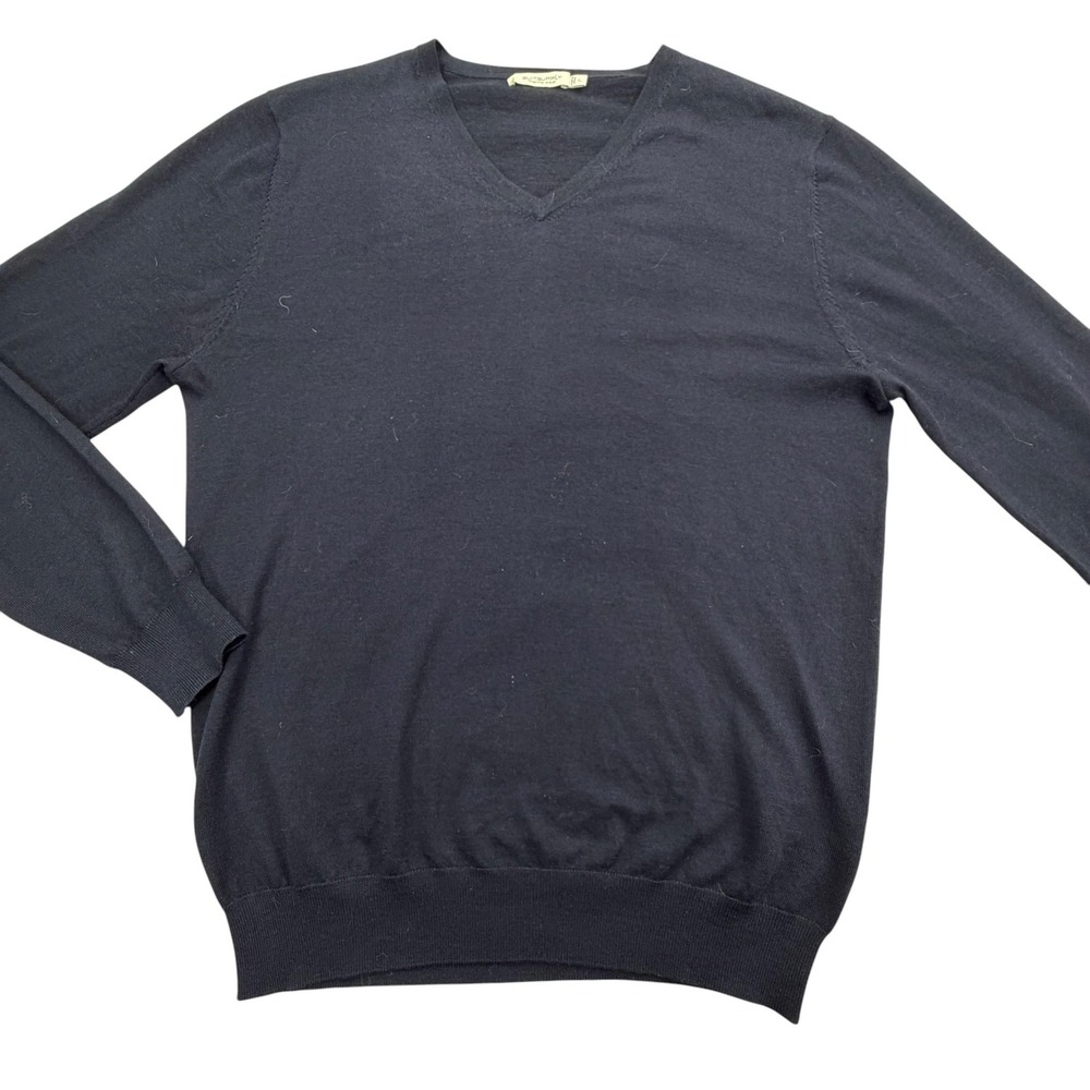 Suitsupply Sweater Mens L Blue Merino Wool V-Neck Pullover Lightweight Business